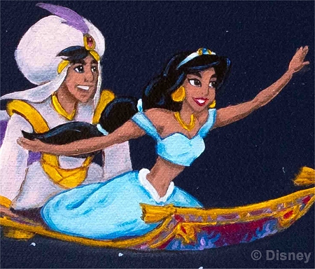 Princess Jasmine and Aladdin oil-on-canvas by Lauryn Squyres, copyright Disney
