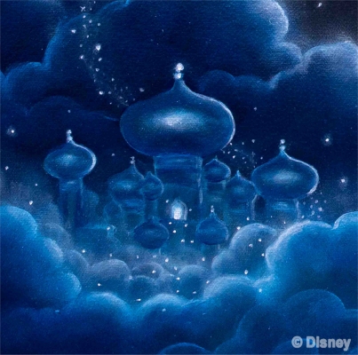 The Palace at Agrabah from the oil-on-canvas painting An Endless Diamond Sky by Lauryn Squyres, copyright the Walt Disney Company