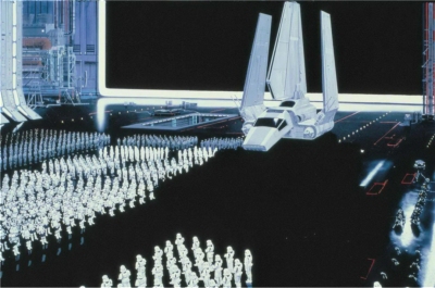 Star Wars Return of the Jedi Deathstar docking bay matte painting by Frank Ordaz