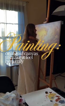 painting Heavens Declare on a gold canvas to make it feel heavenly - on Instagram