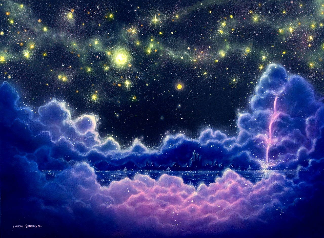 Out There Where They Glow, an original oil painting by Lauryn Squyres inspired by movies like Disney's Tangled.