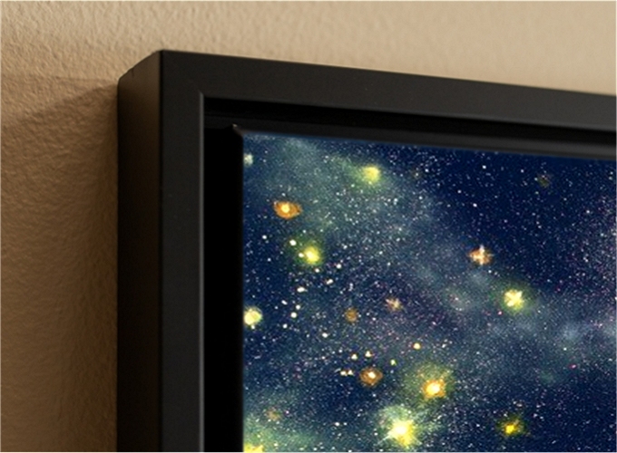 Float-framed Giclee-on-canvas of the original oil-on-canvas by Lauryn Squyres titled Out There Where They Glow.