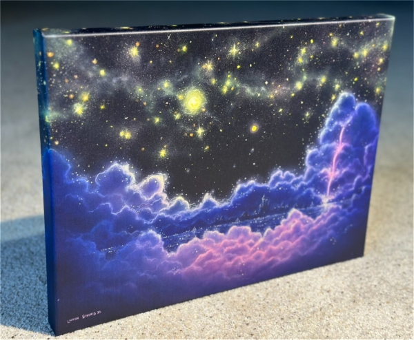 mini canvas gallery wrap of the original oil-on-canvas by Lauryn Squyres titled Out There Where They Glow, inspired by the Disney movie Tangled.