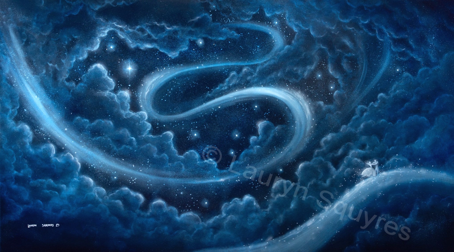Inspired by places like the Griffith Observatory in Los Angeles and works like the movie La La Land, Lauryn Squyres' oil painting titled See You in the Movies.
